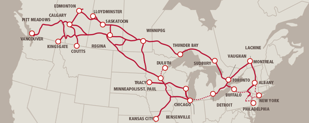 Canadian Rail lines Map